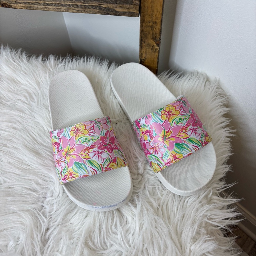 Rubber Floral Pink Slide Sandals Size 9